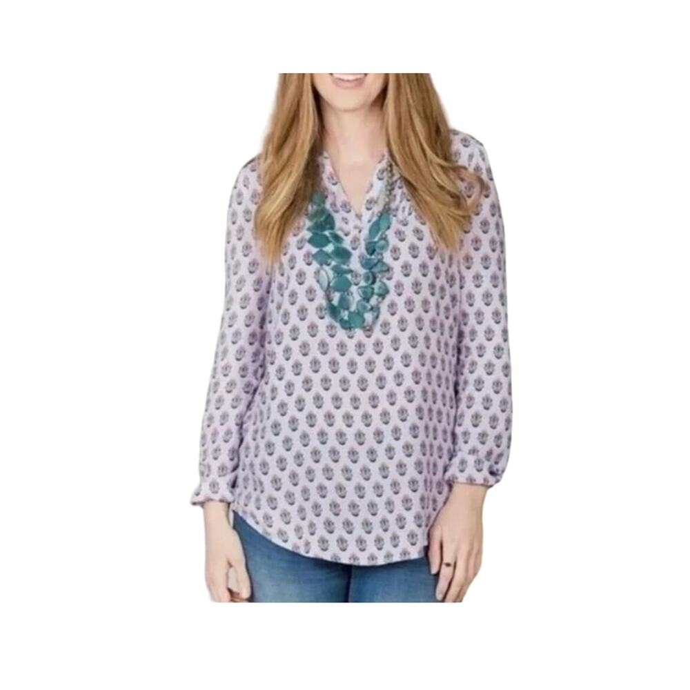 Matilda Jane Womens Lavender Floral Print Pleated 3/4 Sleeve Top XS